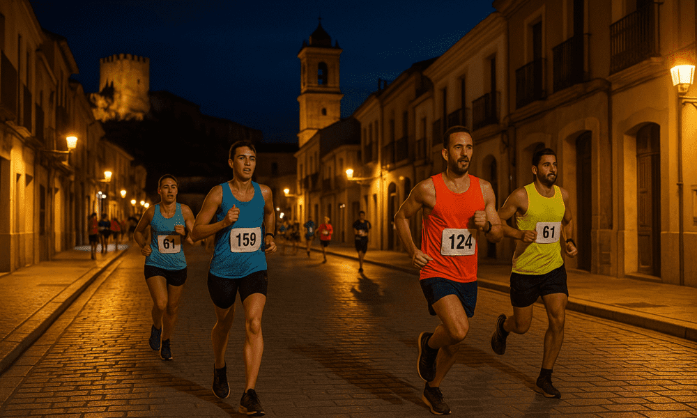 unners passing through illuminated streets during the Huércal-Overa Night Race 2025
