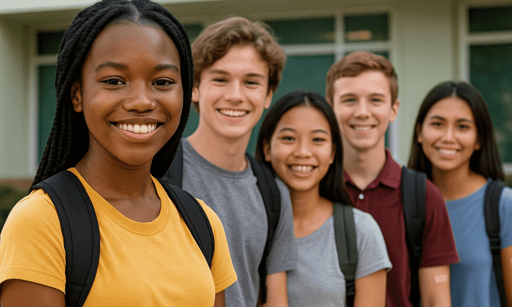 Group of happy teenagers in Almería after receiving HPV vaccination