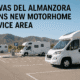 Motorhomes parked at the newly opened service area in Cuevas del Almanzora, Spain, with clear skies