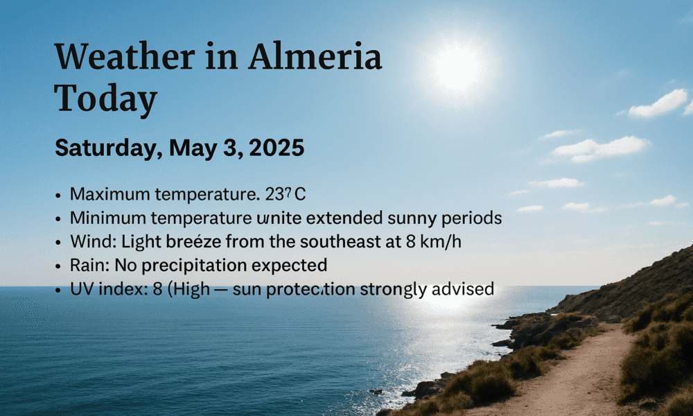 Weather in Almería on May 3, 2025 showing sunny spring conditions along the Mediterranean coast