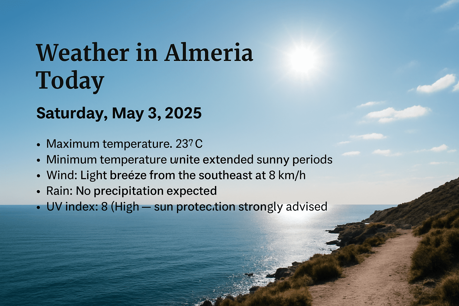 Weather in Almería on May 3, 2025 showing sunny spring conditions along the Mediterranean coast