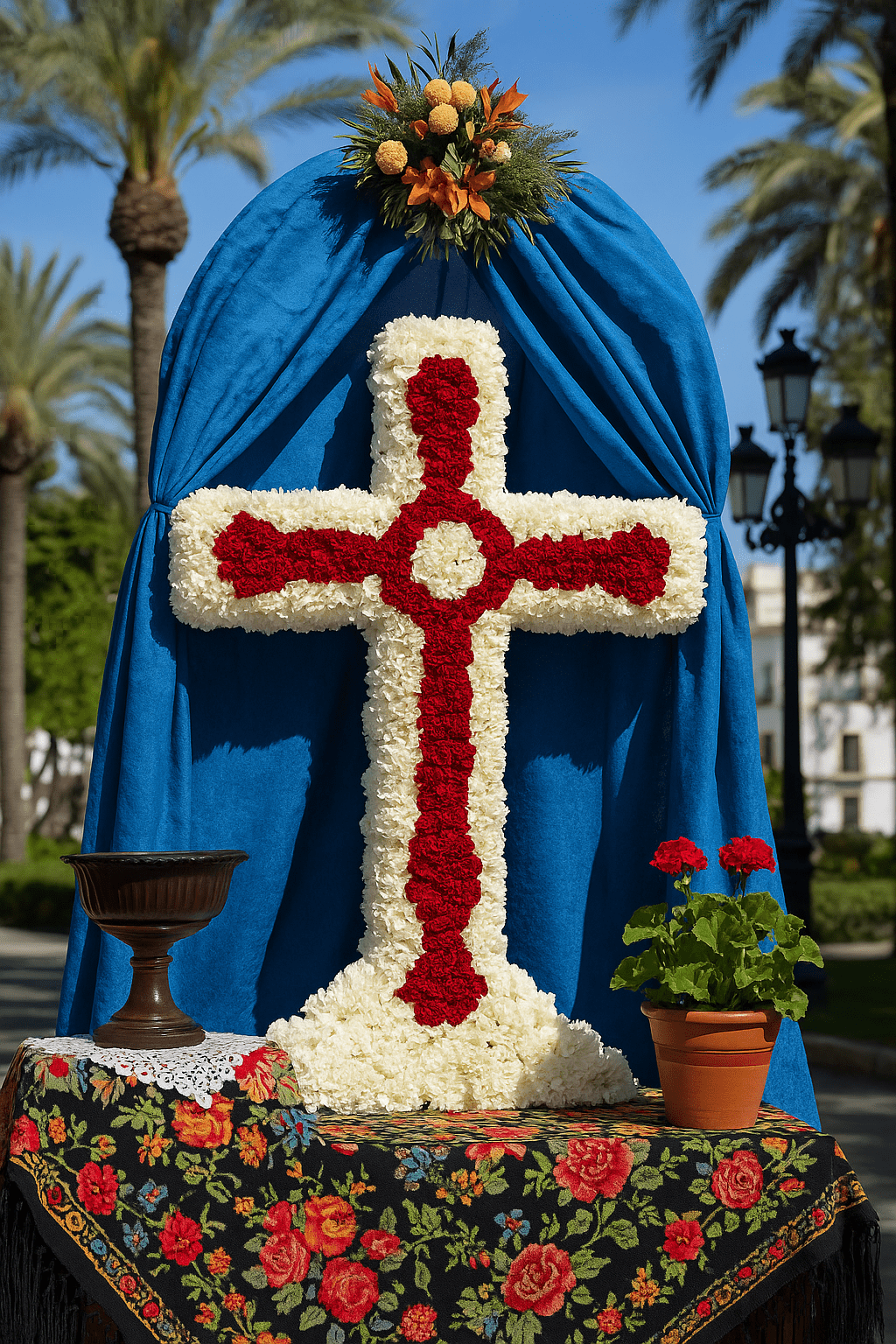 Decorated cross at Adra's Cruces de Mayo festival