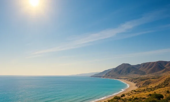 Sunny spring skies over the Almería coastline with rising temperatures expected