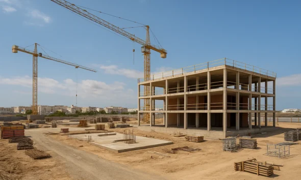 Construction site of the new public institute in Almerimar, El Ejido