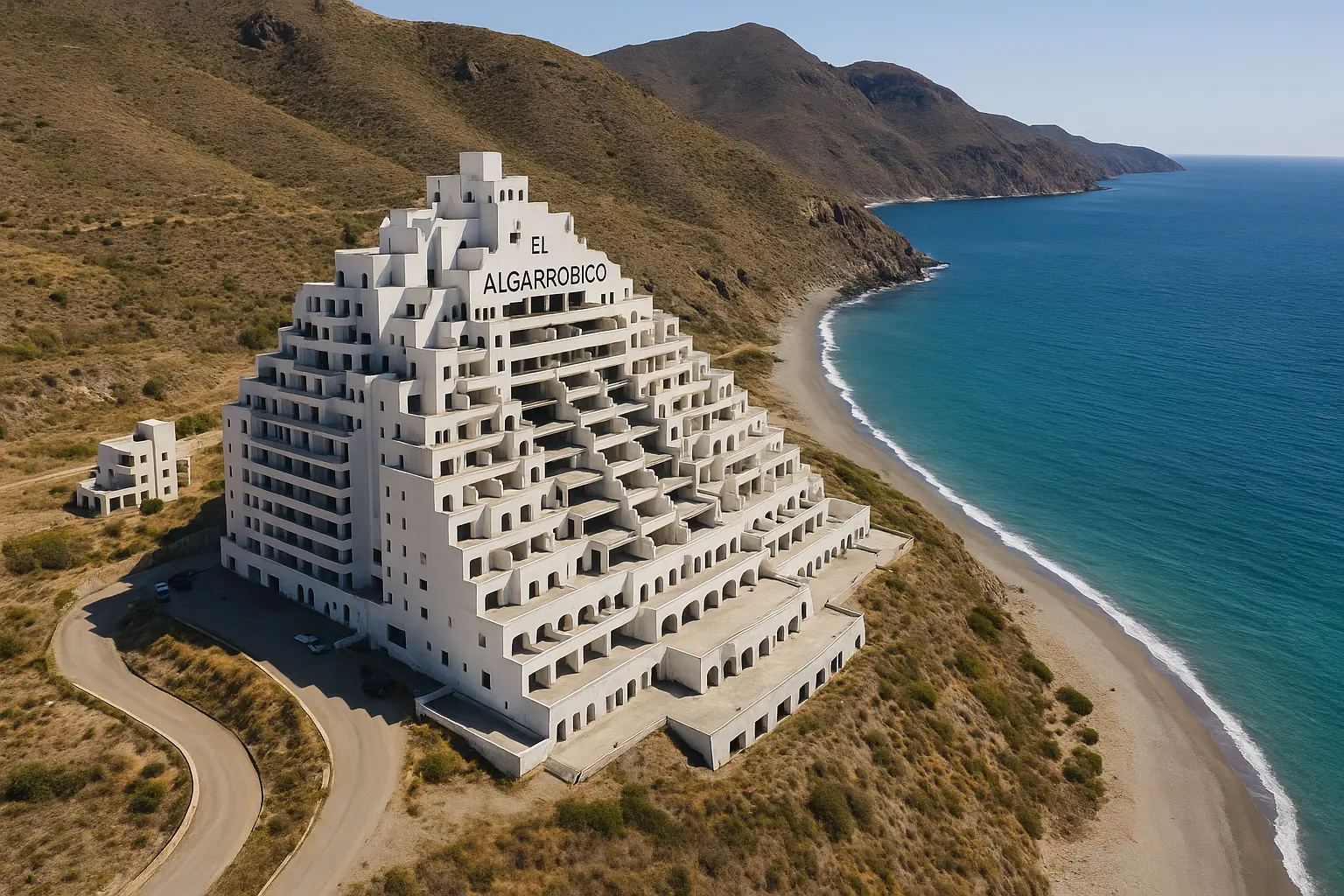 Aerial view of the El Algarrobico hotel in Carboneras, Almería