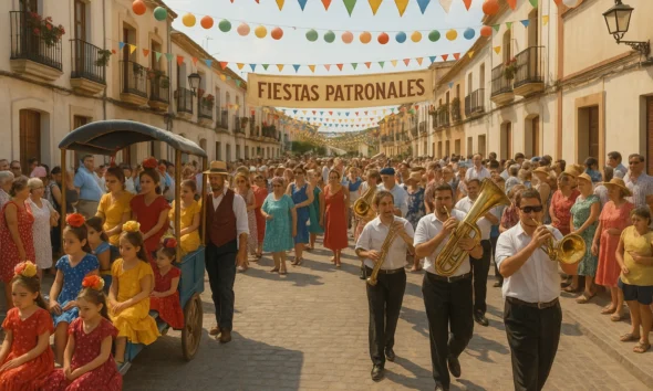 Fiestas Patronales in Santa María del Águila with parade, music and community celebration