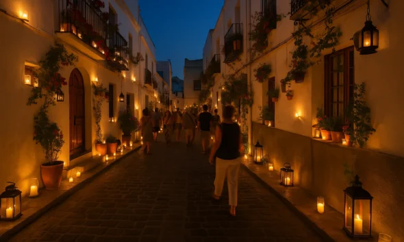 Night of the Candles in Mojácar with candlelit streets and lanterns