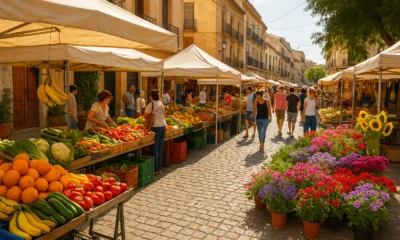 Weekly markets Almería with stalls of fresh fruit and local crafts