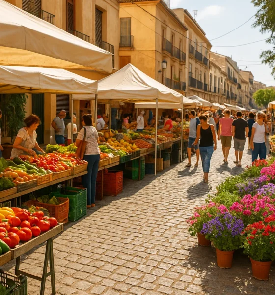 Weekly markets Almería with stalls of fresh fruit and local crafts