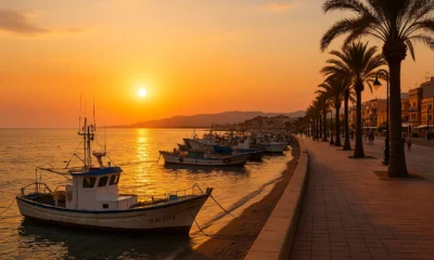 Adra promenade at sunset, coastal view in Almeria Spain