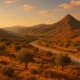 Mountain landscape near Alcudia de Monteagud, Almeria — warm Andalusian scenery with olive trees and the Sierra de los Filabres in golden light