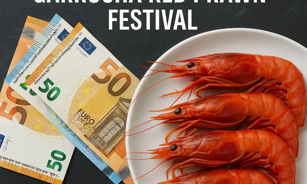 Garrucha Red Prawn Festival economic impact — red prawns on a white plate with euro banknotes