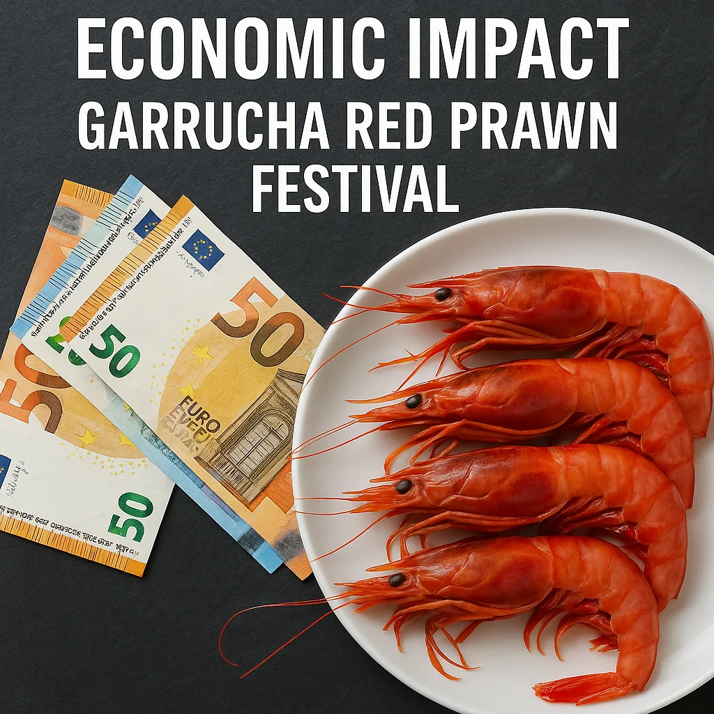 Garrucha Red Prawn Festival economic impact — red prawns on a white plate with euro banknotes