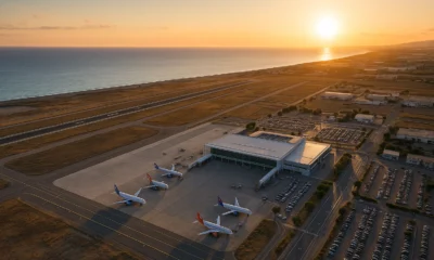Almeria Airport winter schedule 2025 aerial view at sunset