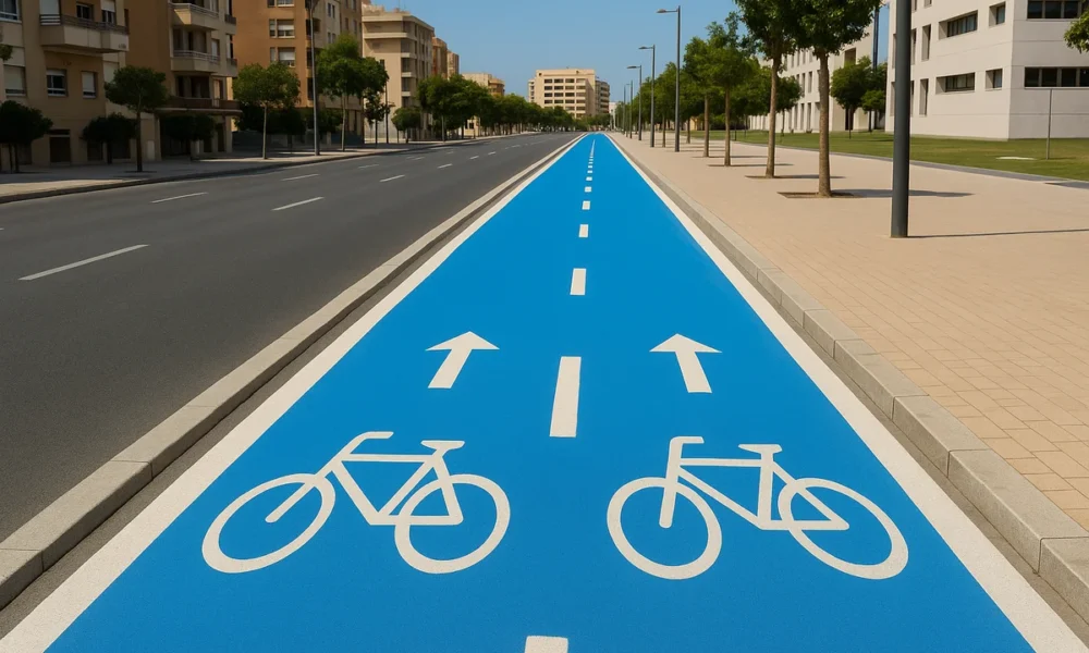 Cycling lanes in Almeria city with modern bike-friendly urban design