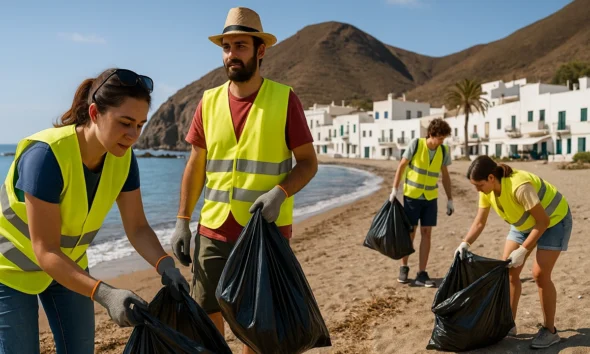 Las Negras Cleanup with volunteers collecting waste