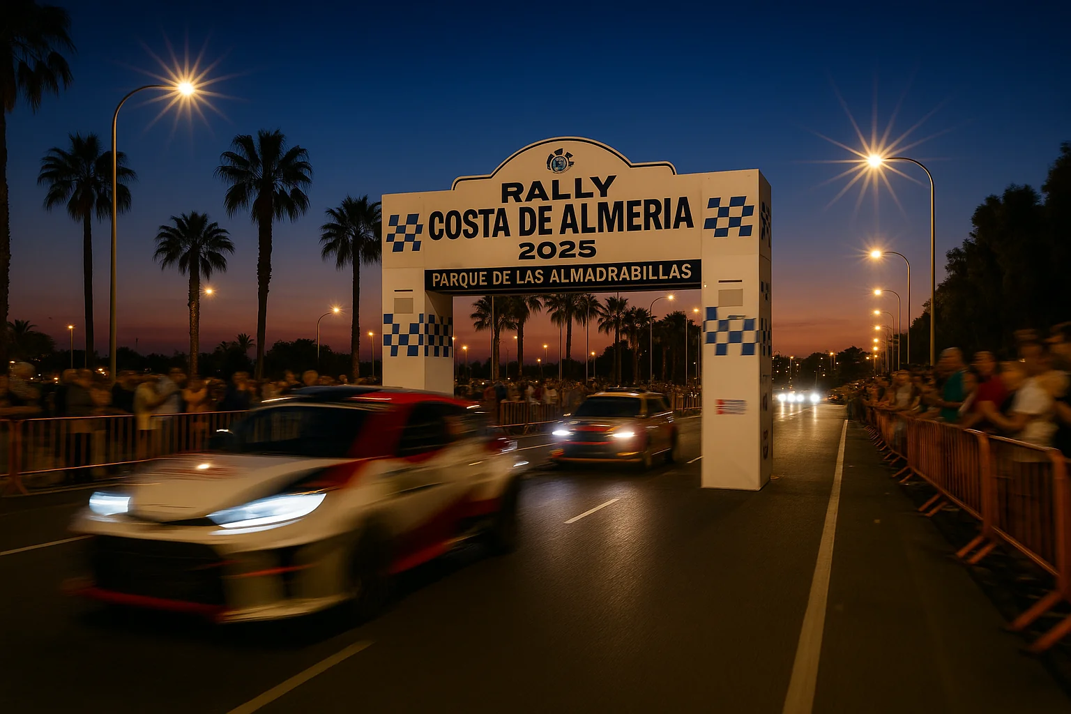 Rally Costa de Almeria 2025 start at Parque de las Almadrabillas during the 50th anniversary edition