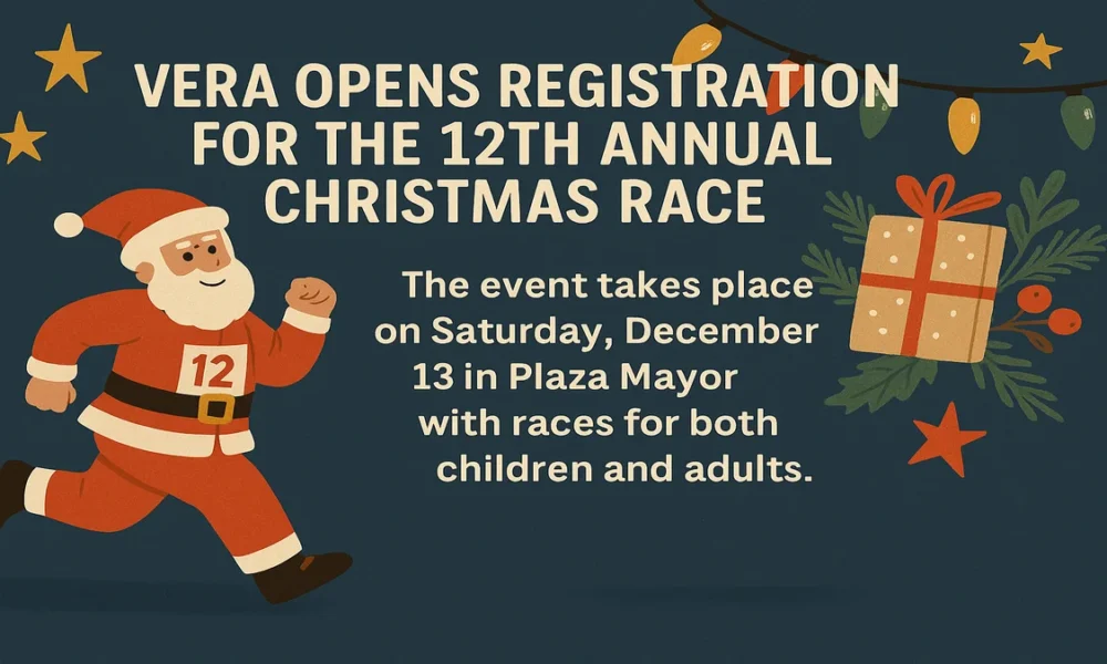poster of the Vera Christmas Race 2025 featuring festive colours, running silhouettes and a charity theme