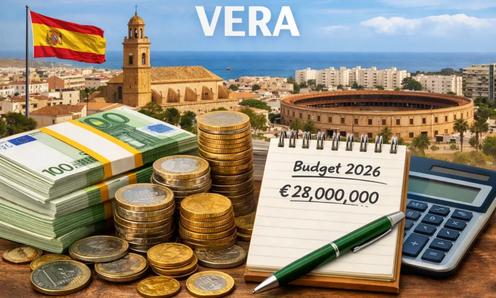 Vera municipal budget 2026 illustrated with euro notes and coins representing public investment