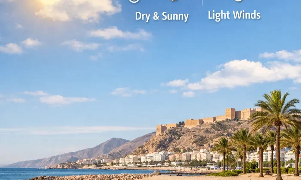 Almeria weather today with sunny skies and mild winter temperatures along the coast