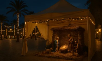 Christmas in Albox: nativity scene inside a festive tent at Plaza de San Francisco