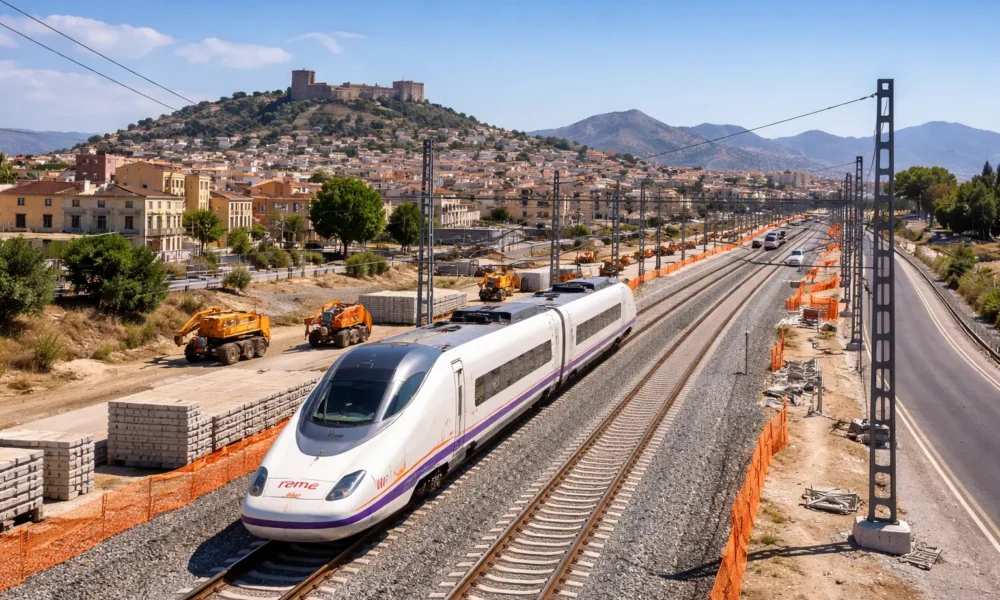 High-speed rail to Almeria tracks under construction near Lorca on the AVE route