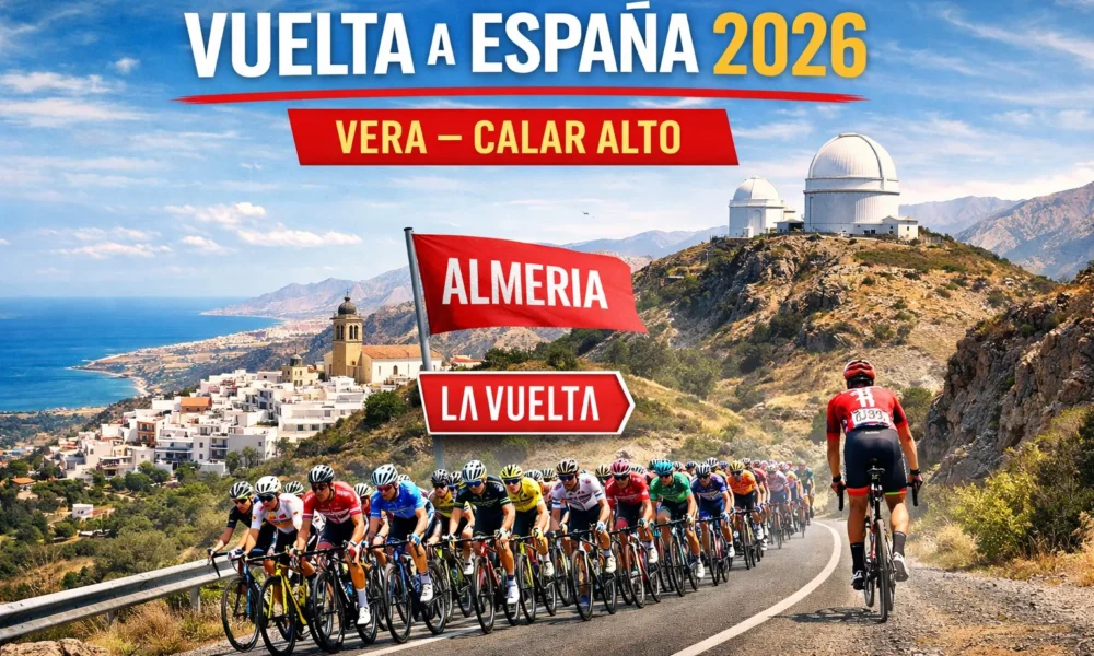Peloton cycling through Almeria province during the Vuelta a España 2026