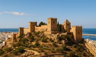 Panoramic view of the Alcazaba Almeria fortress with its historic walls overlooking the city and the Mediterranean Sea