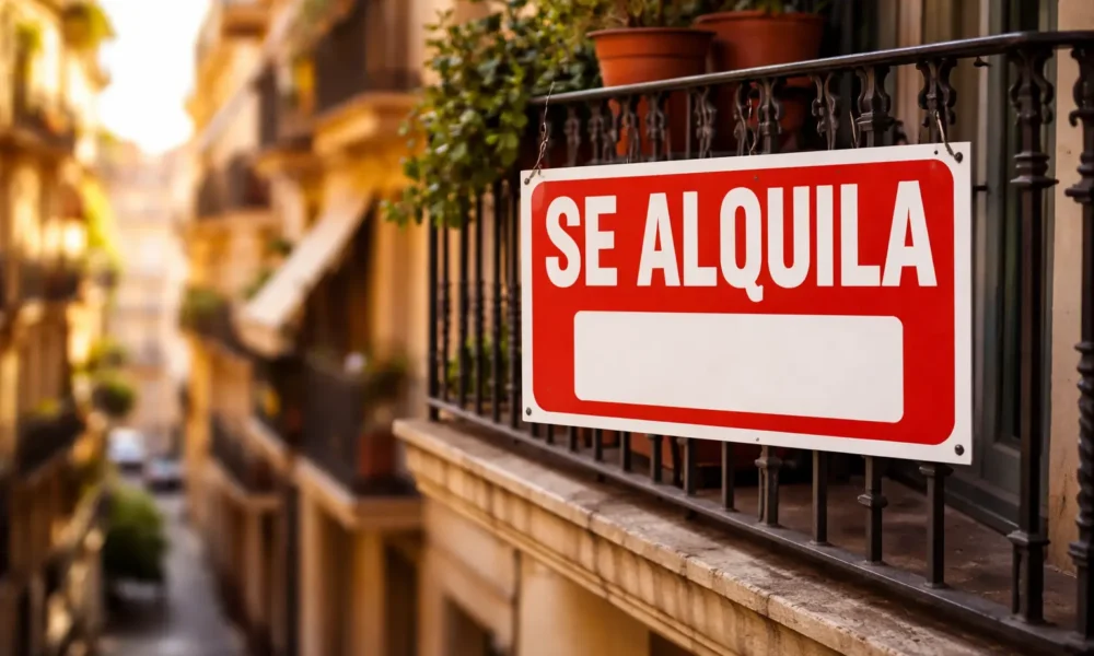 Se alquila sign on an apartment balcony reflecting the Almeria housing market