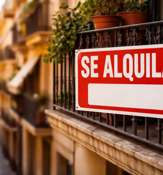 Se alquila sign on an apartment balcony reflecting the Almeria housing market