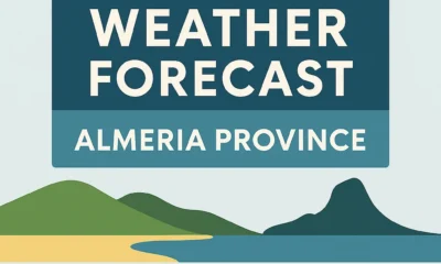 Almeria weather today forecast with sun, clouds, landscape and daily high and low temperatures