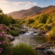 River valley landscape near Almocita in the Alpujarra Almeriense with greenery and Sierra Nevada foothills in Almeria