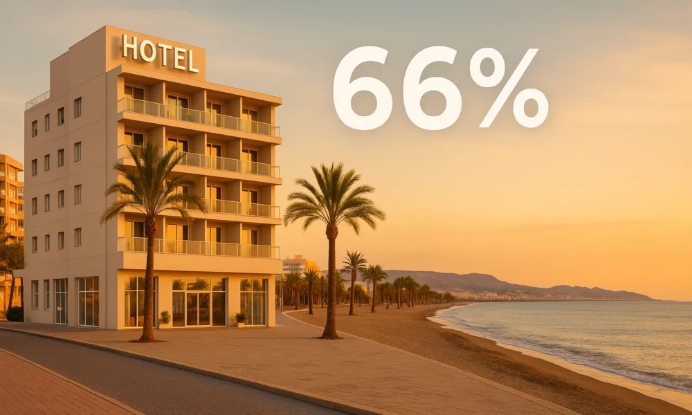 Hotels in Almeria at the beachfront during golden hour