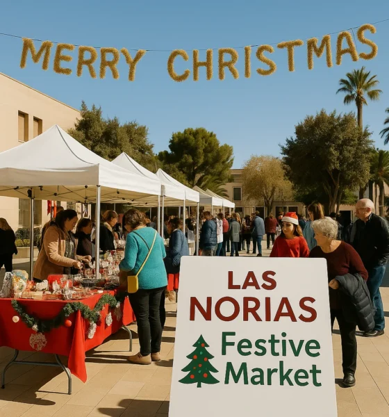Christmas market in Las Norias with festive stalls and visitors enjoying the event