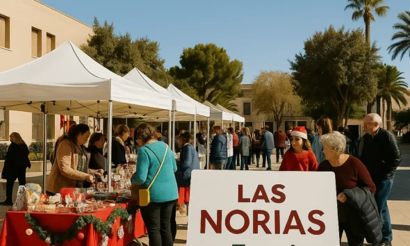 Christmas market in Las Norias with festive stalls and visitors enjoying the event