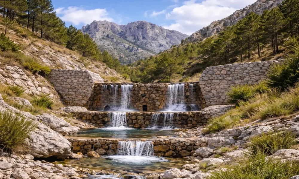 Hydrological check dam in Sierra Maria-Los Velez Natural Park supporting erosion control and water management