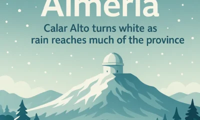 Snow in Almeria illustration showing Calar Alto covered in winter snow