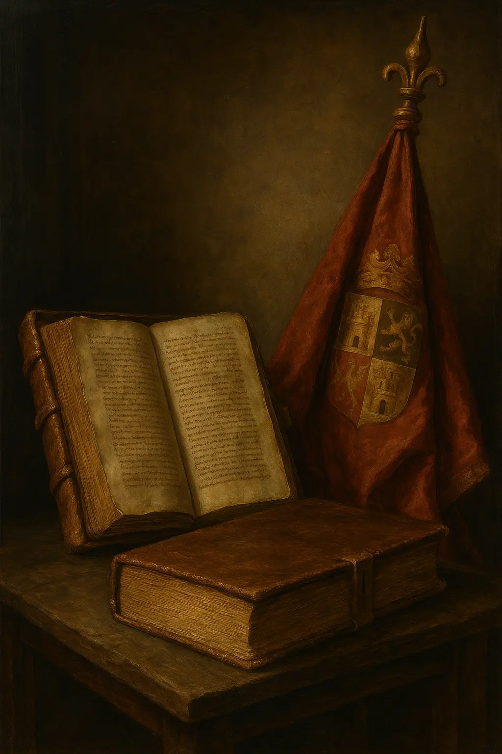 Restored 16th-century municipal minutes book and the historic Royal Banner of Vera
