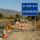 Road safety works on the A-334 near Zurgena, with workers and machinery along the roadside