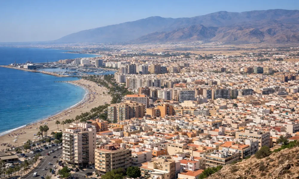 Coastal view of Almeria city showing dense urban development along the Mediterranean coast