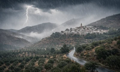 Heavy rain clouds over the Levante area during an Almeria weather alert linked to Storm Francis