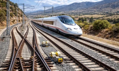 AVE in Almeria high-speed rail line with track switches and signalling equipment