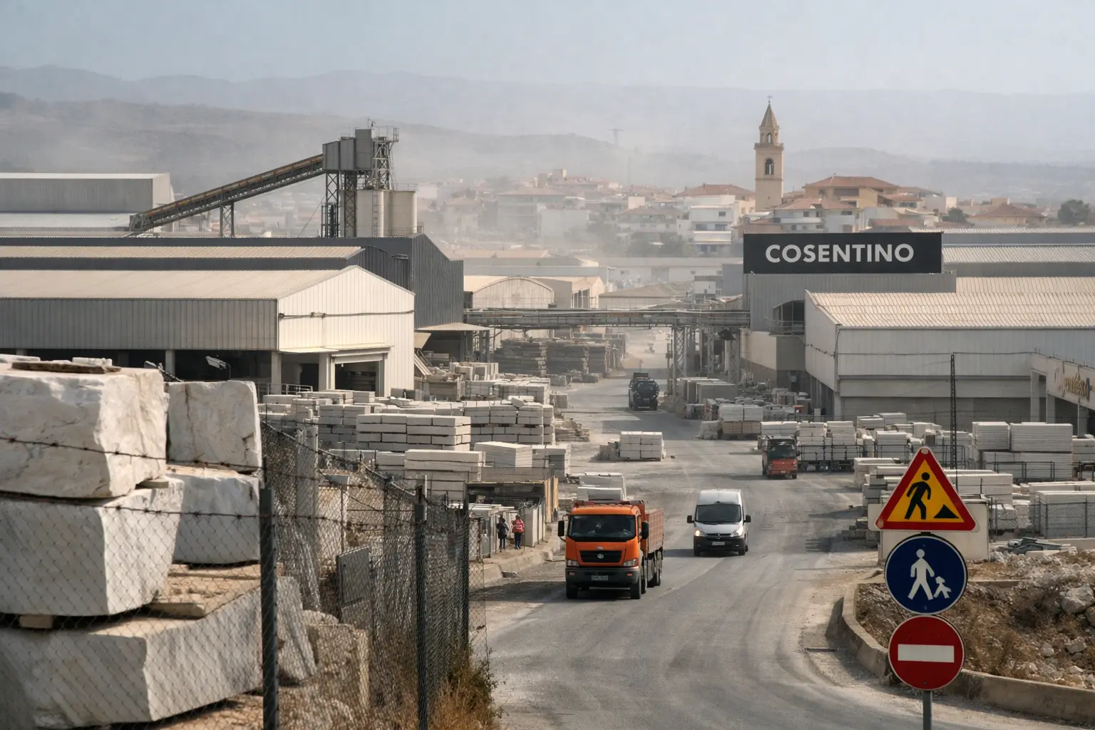 Marble industry and industrial landscape on the edge of Cantoria in the Almanzora valley, Almeria