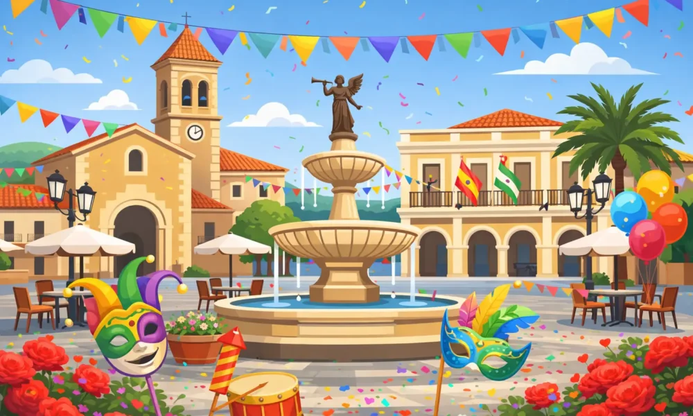 Carnival in Albox with decorations at Plaza San Francisco