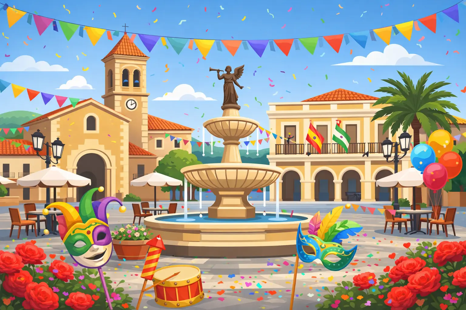 Carnival in Albox with decorations at Plaza San Francisco