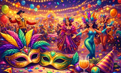 Carnival in Mojacar 2026 with colourful costumes, masks and confetti during the main celebrations