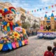 Daytime Carnival in Almeria with decorated floats during a local parade