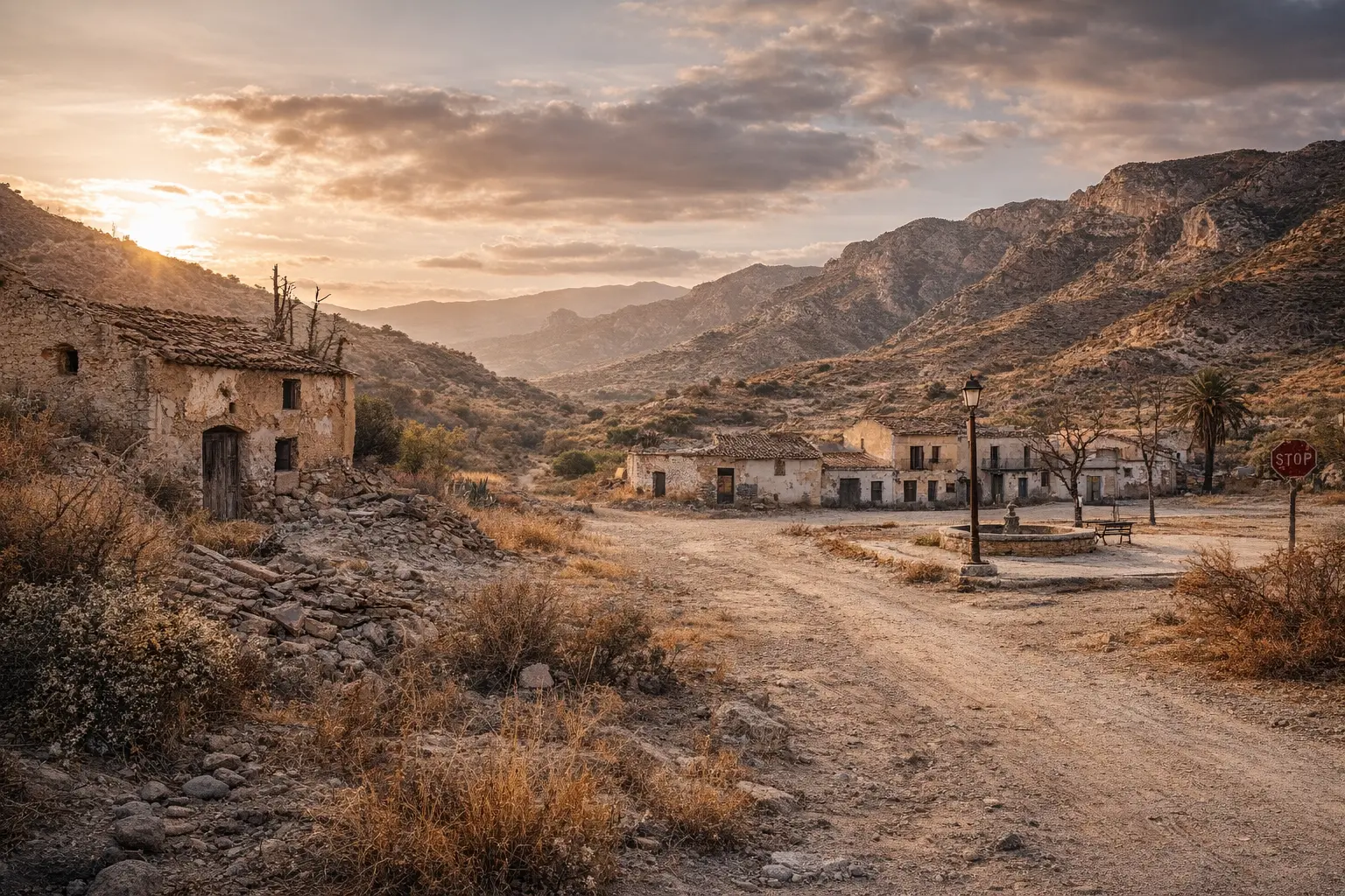 Abandoned village and dry landscape in inland Almeria showing the region’s quiet and harsh reality