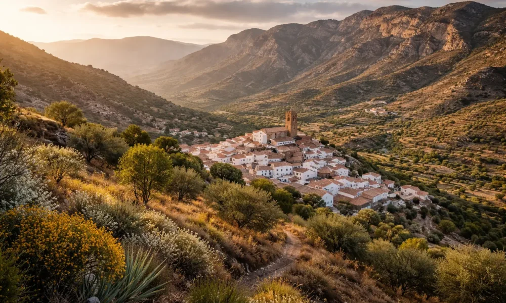 White village in inland Almeria surrounded by mountains and dry landscape