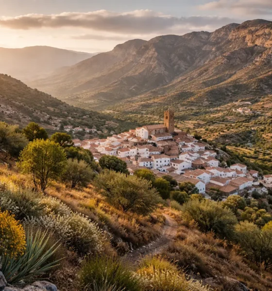 White village in inland Almeria surrounded by mountains and dry landscape